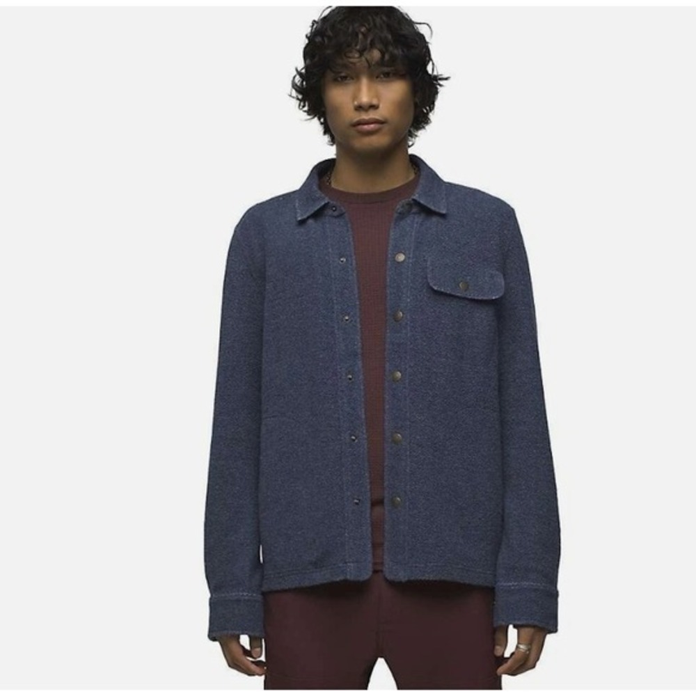 Prana Mens Blue Medium Incrediwool‎ Overshirt Jacket Stormy Night Heather Slim